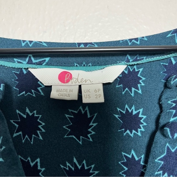 Boden Women Dress 2 Petite Green Buttons Tiered Ruffle Ponte Shift Casual 3/4 - Picture 3 of 9
